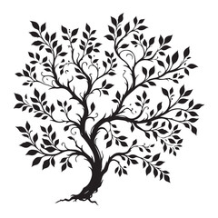 Silhouette Detailed Tree with Leaves Vector Illustration Design
