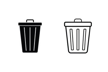 Trash Can Icon Vector Illustration In Black Solid And Outline Style On White