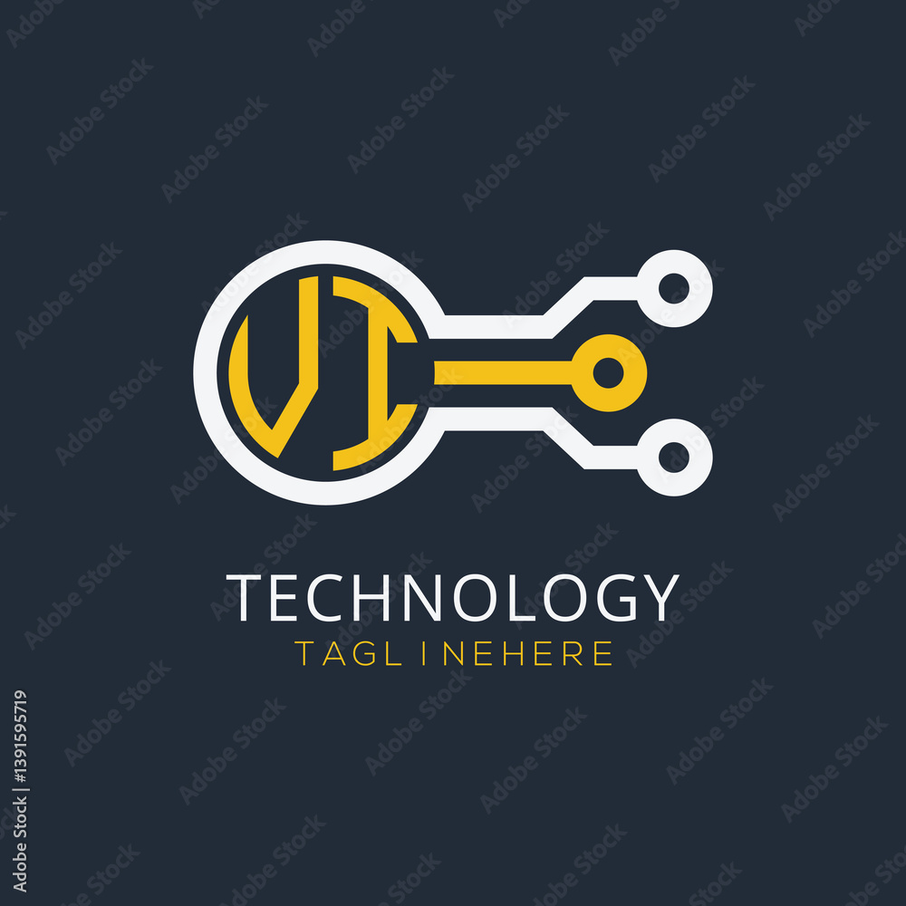 Fototapete initial monogram for technology logo with circle style design