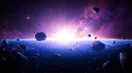 Naklejka premium Cosmic space-asteroids and planet
