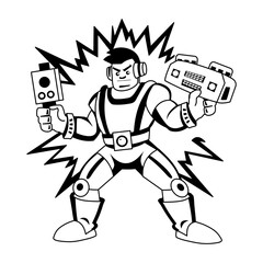 A glyph illustration of a fire superhero character 
