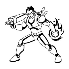 A glyph illustration of a fire superhero character 
