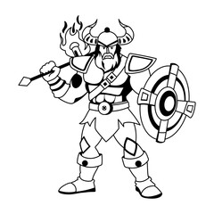 A glyph illustration of nordic warrior with defending shield 