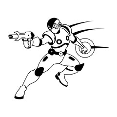 Fototapeta premium A glyph illustration of a space ranger character holding a laser gun 