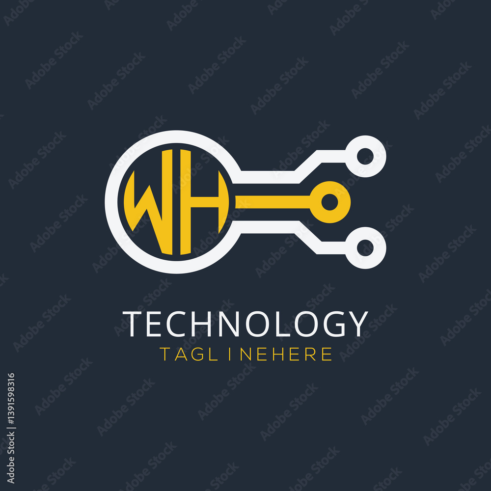 Fototapete initial monogram for technology logo with circle style design