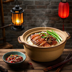 Chinese Hot Pot with Rice and Meat – Traditional Cuisine