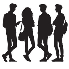 Silhouette Group of Teenagers Standing Students Hanging Out Friends