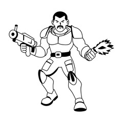 A glyph illustration of a fire shooter character 
