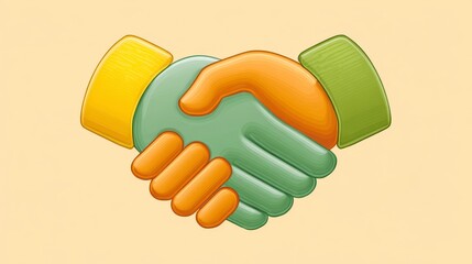 Pixel Art Handshake Green and Orange Hands on Beige Background