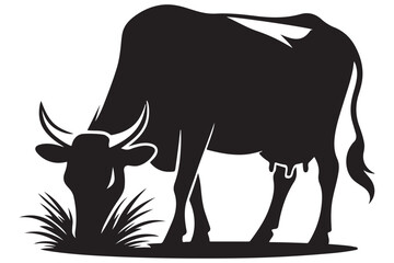 Grazing Cow Silhouette Vector Illustration for Farm and Agriculture Use