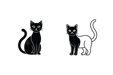 Vector Illustration Of Two Cute Cats Black And White Isolated On White