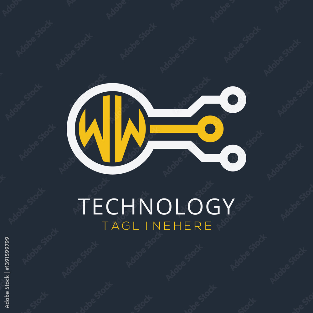 Fototapete initial monogram for technology logo with circle style design