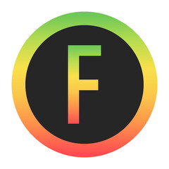 Modern Capital Letter F design with a red-to-green gradient border on a black background. Ideal for branding, logos, or minimalist design projects.