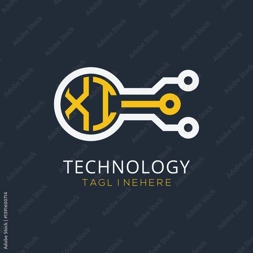 Fototapete initial monogram for technology logo with circle style design