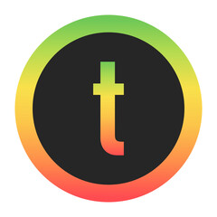 Modern Lowercase Letter t design with a red-to-green gradient border on a black background. Ideal for branding, logos, or minimalist design projects.