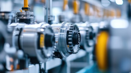 Fototapeta premium Close-Up of Industrial Machinery in Modern Factory Environment