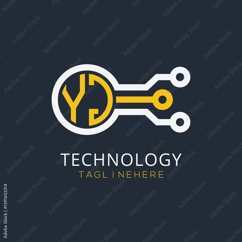 Fototapete initial monogram for technology logo with circle style design