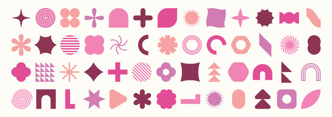 Retro geometric shapes set. Brutalist style abstract elements. Vector illustration