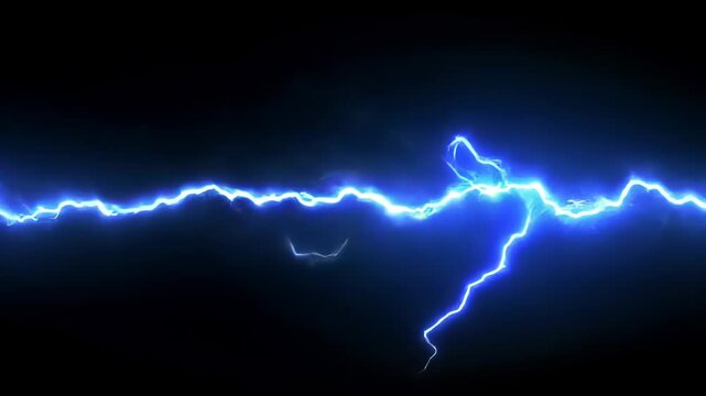 Blue electric discharge motion footage. Lightning strike effect clip. Power energy electricity glow visual effect. Thunderstorm and science element video. Copy space design.