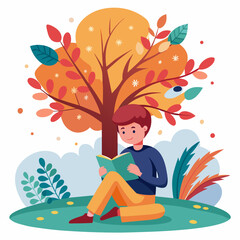 Minimal AI line art of reading under a tree — perfect printable decor for calm spaces