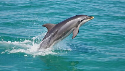 Dolphin leaping from turquoise water