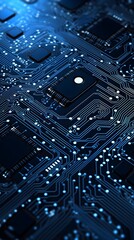 High Resolution Close up of Circuit Board Microchip Technology Electronic Components Digital