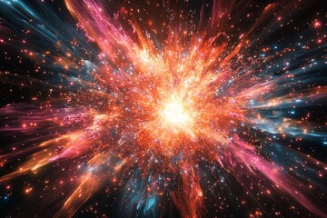 Fototapeta premium Cosmic explosion showcasing vibrant colors and swirling particles in deep space