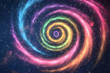 Colorful swirling galaxy creating a mesmerizing vortex effect in space at night