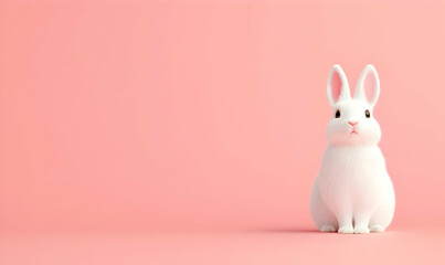 White Rabbit with Ears on Pastel Pink Background for Easter Theme