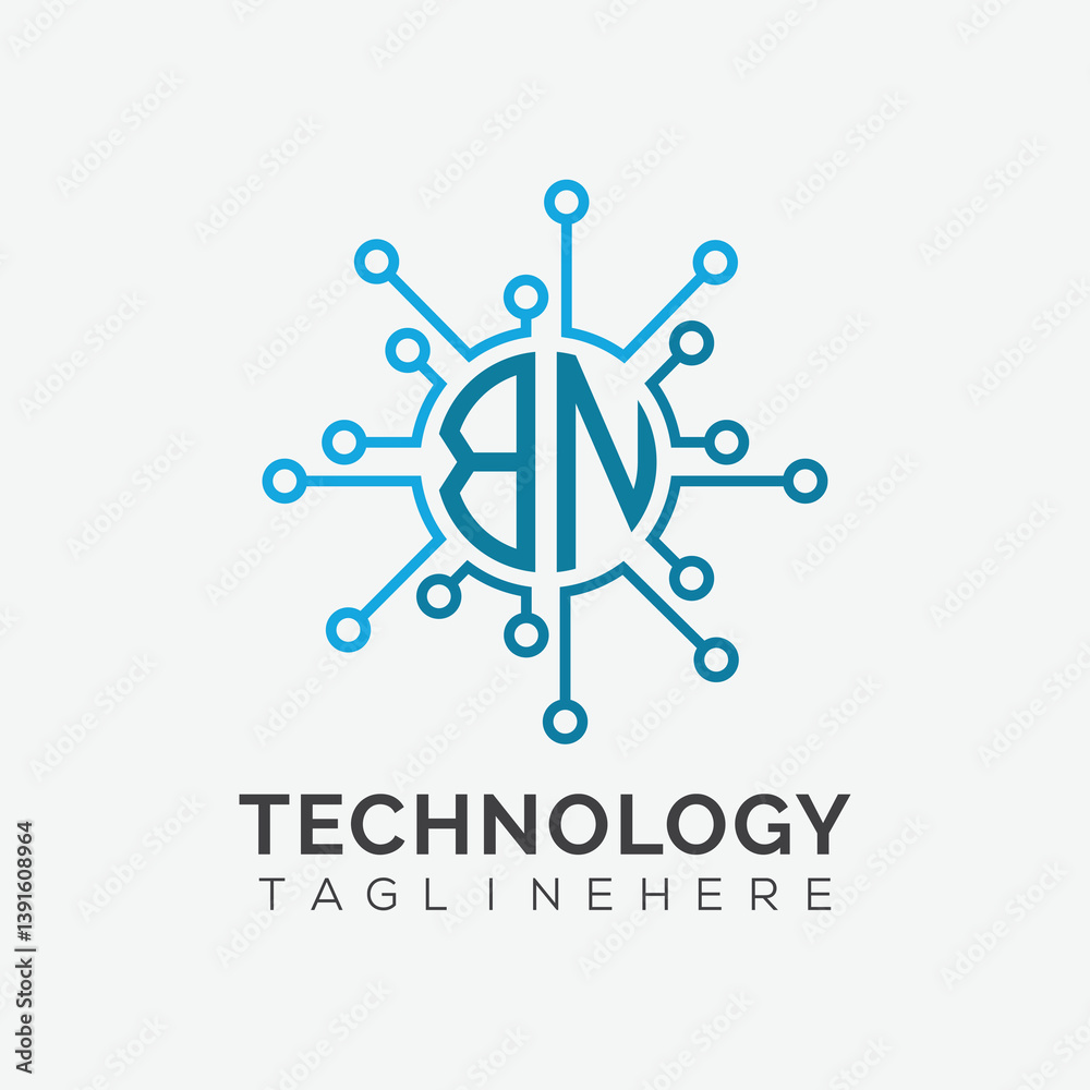 Fototapete initial monogram for technology logo with circle style design