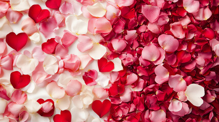 A vibrant array of heart-shaped petals in shades of red and pink, perfect for romantic settings and special occasions.