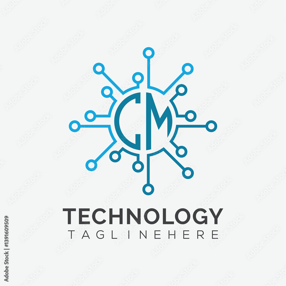 Fototapete initial monogram for technology logo with circle style design