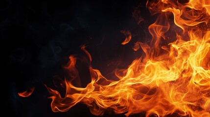 Burning flames on dark background