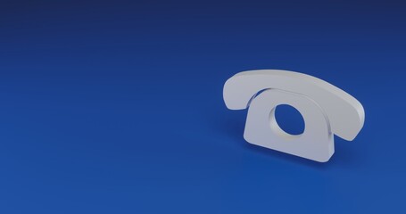 Isolated realistic white vintage telephone symbol with shadow. Located on the right side of the scene. 3d illustration on transparent background