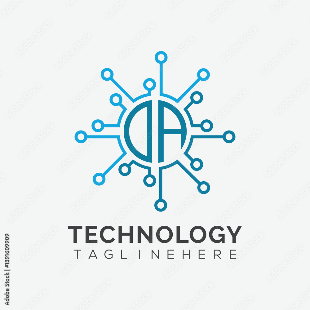 Fototapete initial monogram for technology logo with circle style design