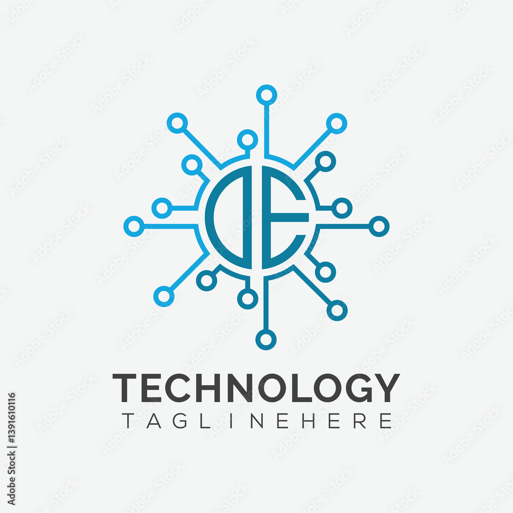 Fototapete initial monogram for technology logo with circle style design