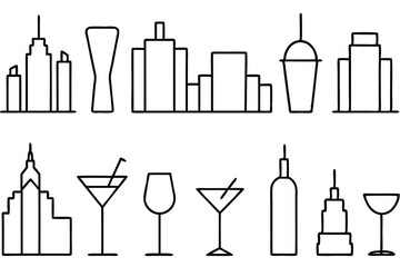 Manhattan Line Art Detailed Sketch for Urban Landscape Illustration Design 