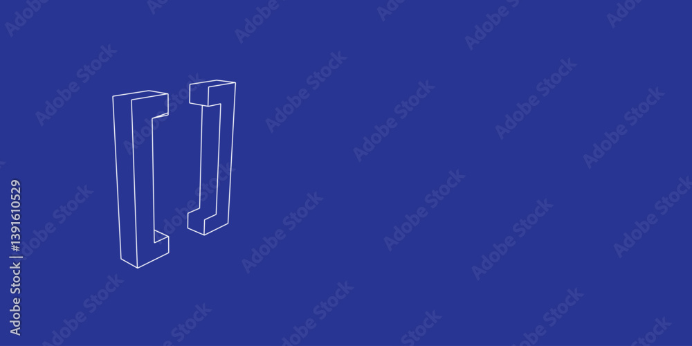 Poster the outline of a large square brackets symbol made of white lines on the left. 3d view of the object