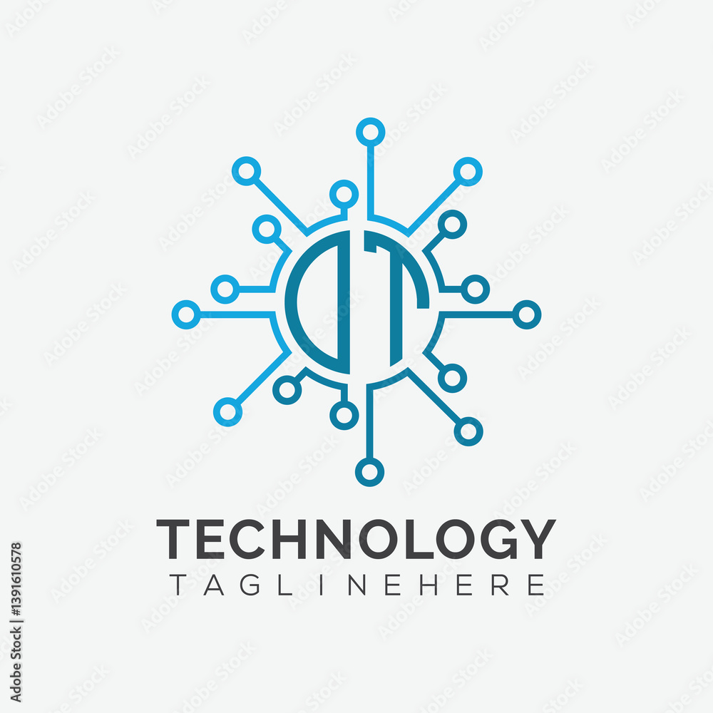 Fototapete initial monogram for technology logo with circle style design