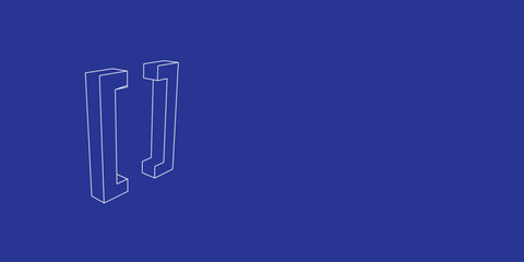 The outline of a large square brackets symbol made of white lines on the left. 3D view of the object in perspective. Vector illustration on indigo background