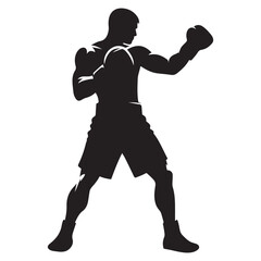 Strong Boxer Silhouette Vector Illustration Punching Technique for Self Defense