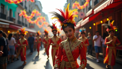 Dynamic Street Fairs & Carnivals: Vibrant Decorations, Engaging Performances, and Cultural Diversity in Urban Celebrations - Photo Stock Concept with Space for Text