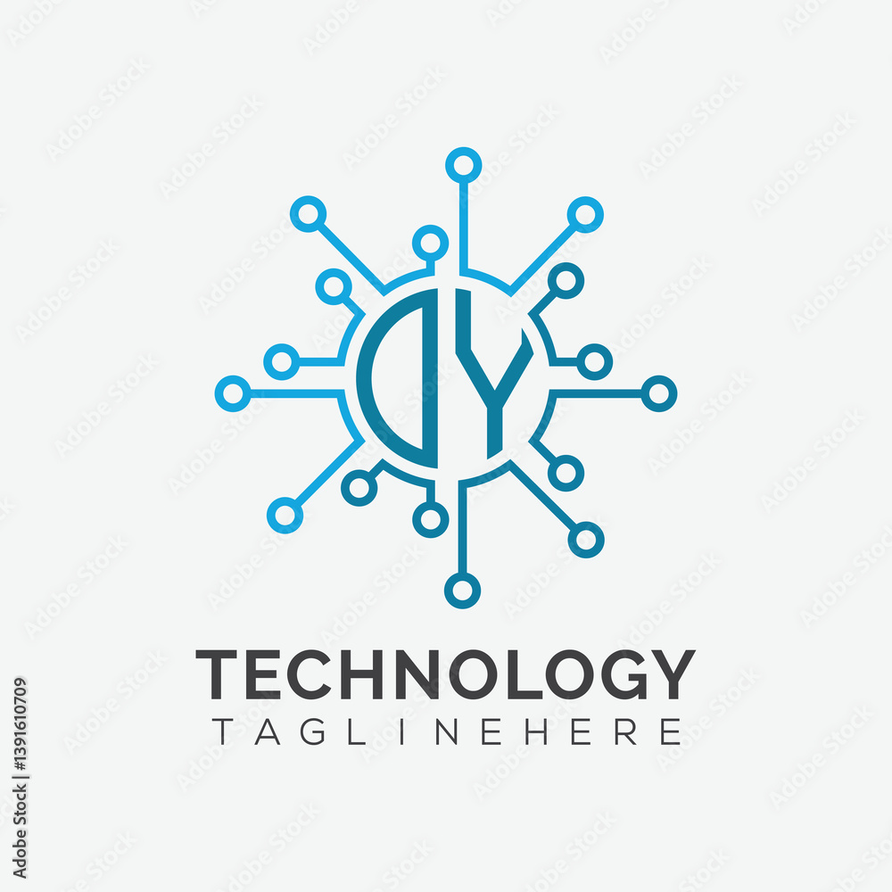 Fototapete initial monogram for technology logo with circle style design