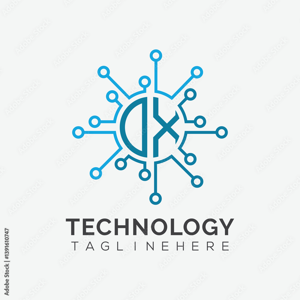 Fototapete initial monogram for technology logo with circle style design