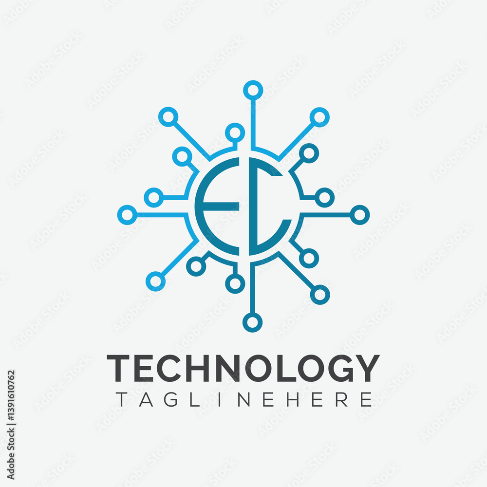 Fototapete initial monogram for technology logo with circle style design
