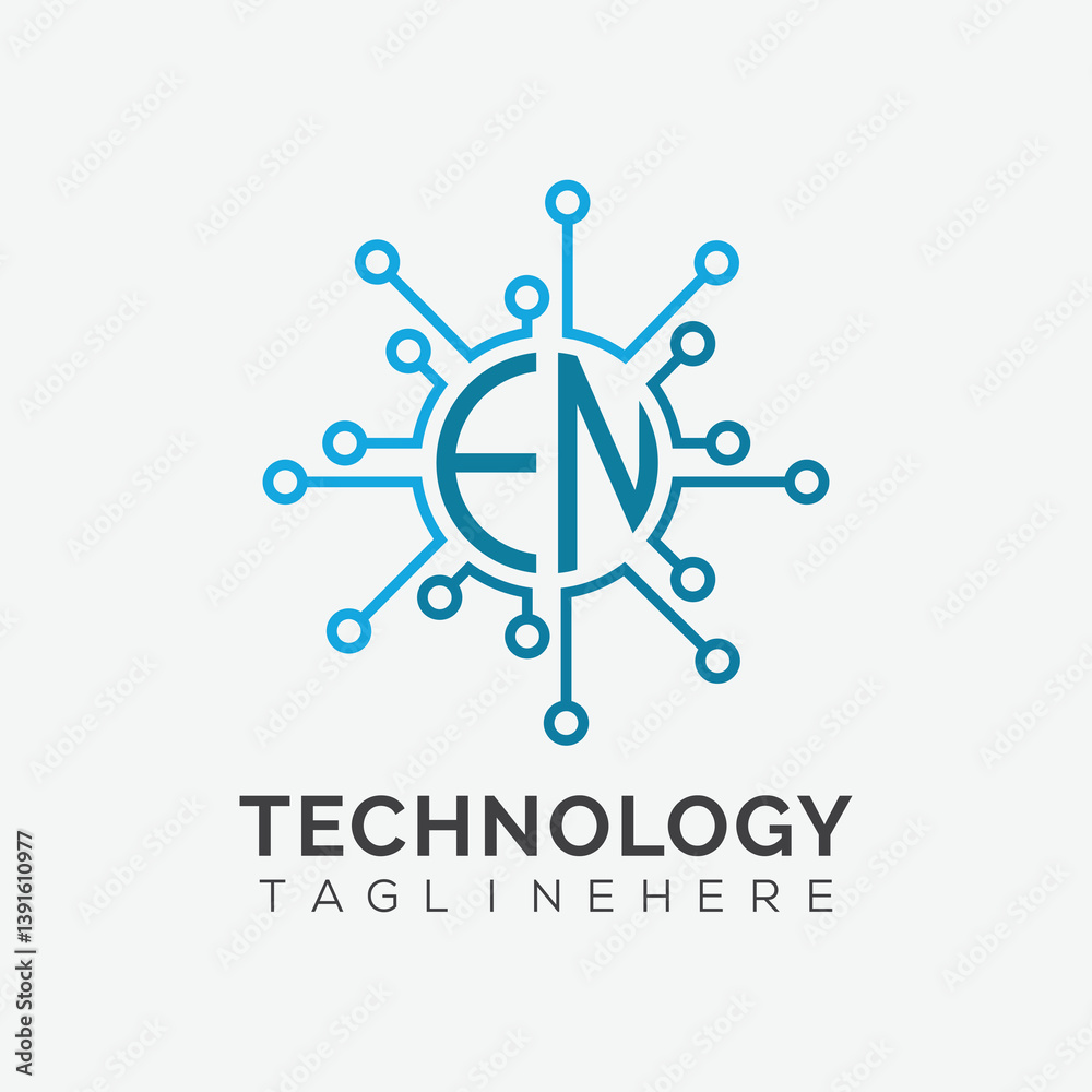 Fototapete initial monogram for technology logo with circle style design