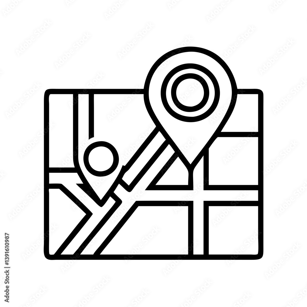 Poster find location on map with gps navigation pointer and destination pin for travel and route planning u
