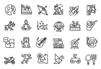 Fototapeta premium Hobby and free time icon set. Vector. editable