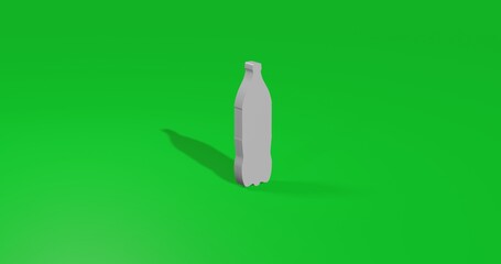 Isolated realistic white plastic bottle symbol front view with shadow. 3d illustration on green chroma key background