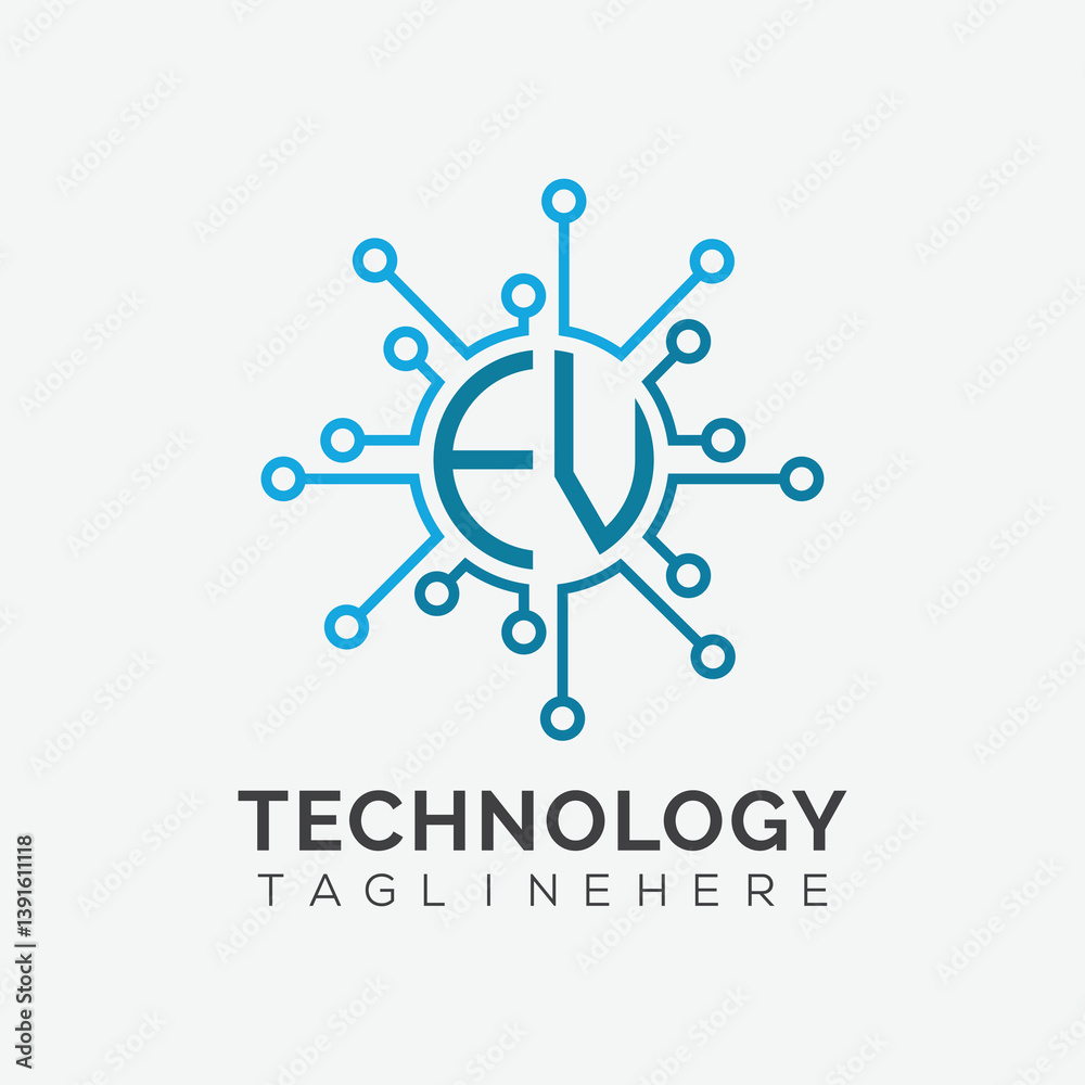 Fototapete initial monogram for technology logo with circle style design